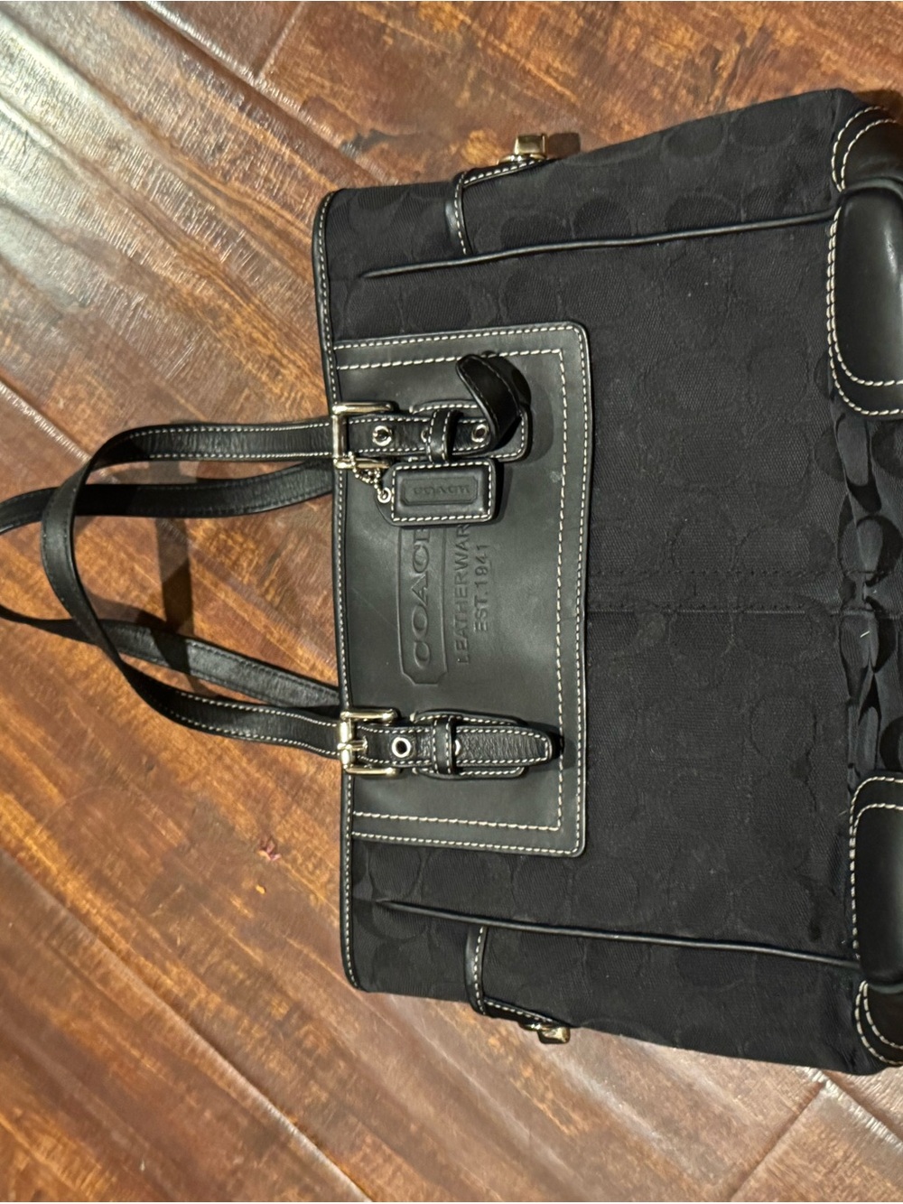 Coach Black Leather Tote with Silver Hardware